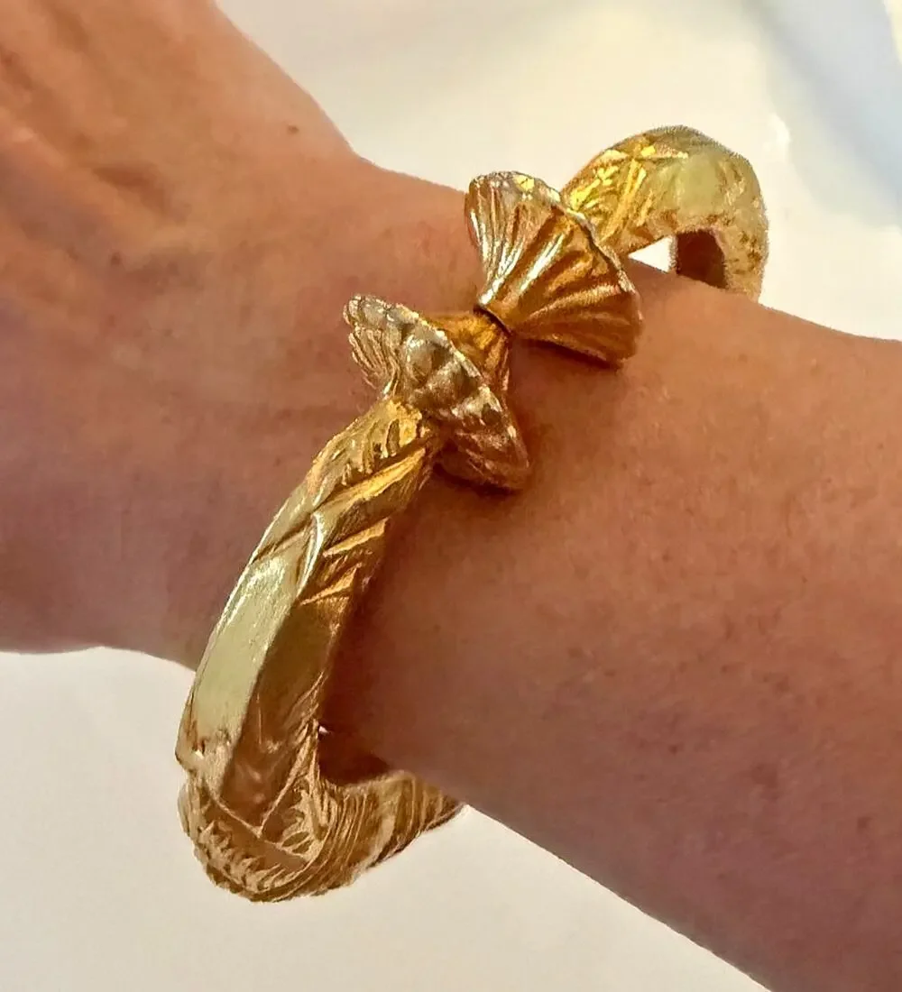 Signed Vtg Kenneth Lane Egyptian/Etruscan Revival Gold Clamper Bracelet